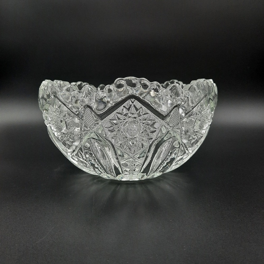 Antique Manganese Pressed Glass Bowl – Early 1900s Starburst w/ Sawtooth Rim - Picture 1 of 7